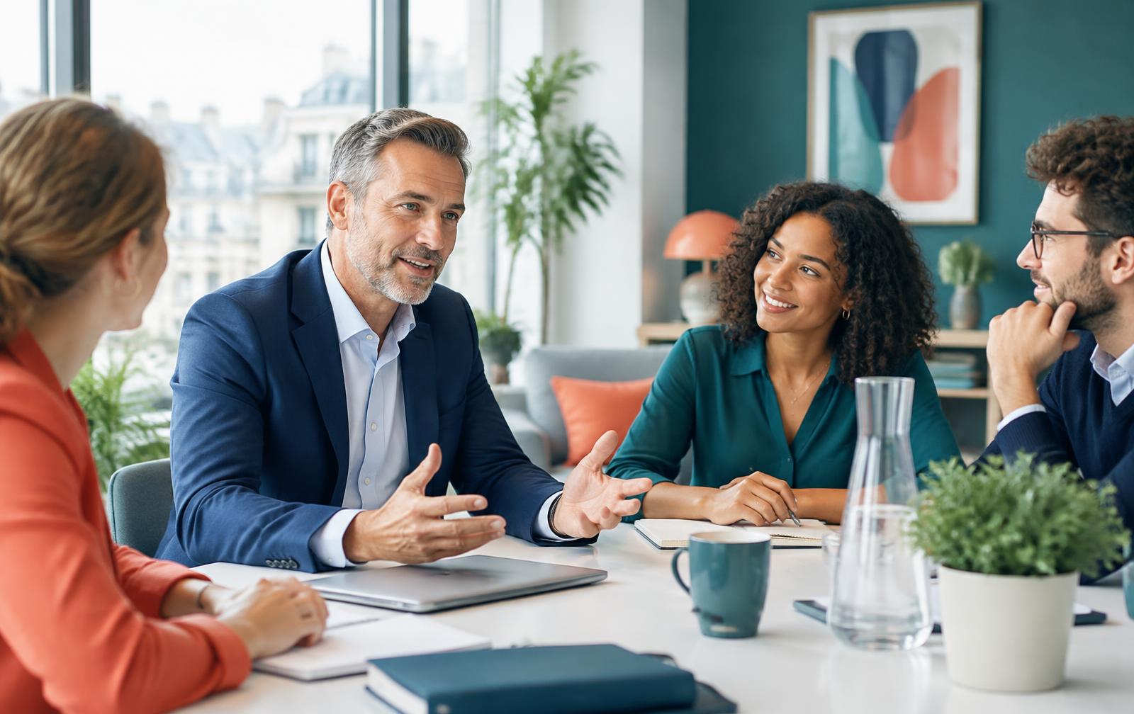 Un dirigeant échange avec son équipe autour d'une table